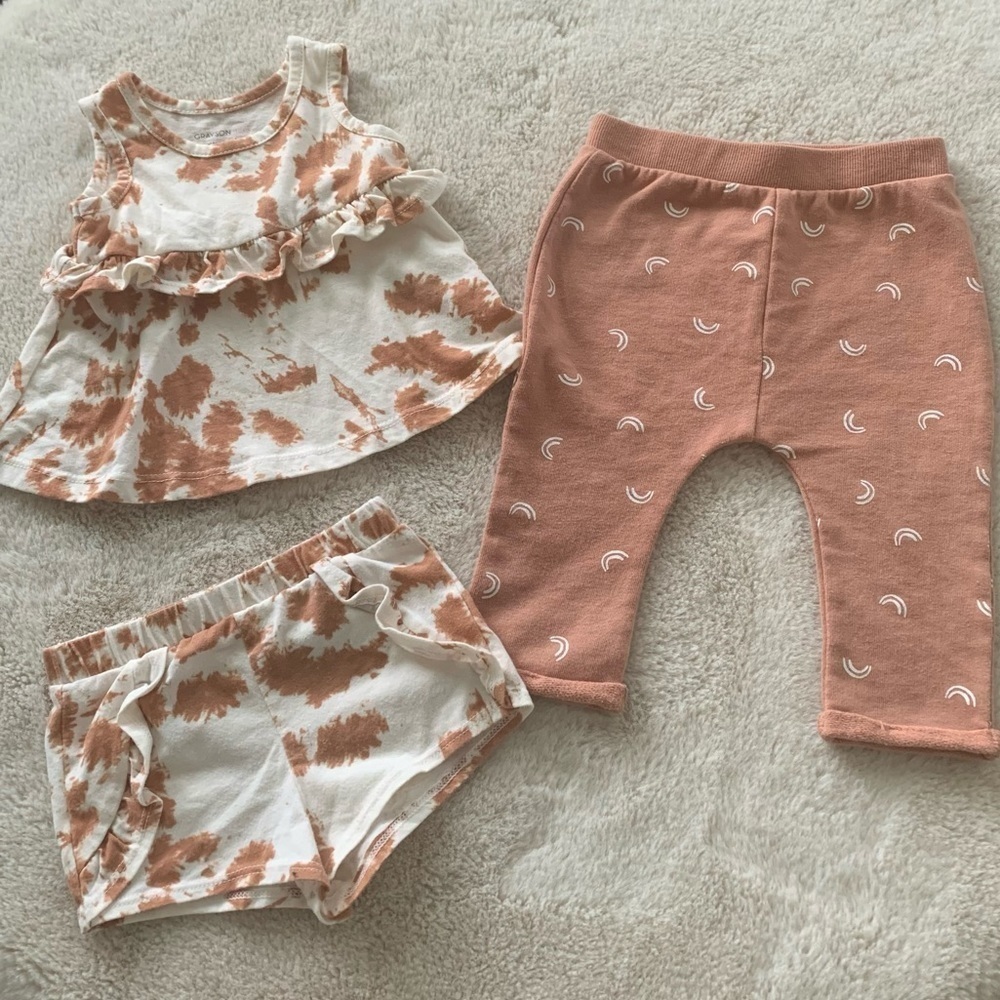 Grayson mini 3 piece baby girls’ set white & clay Size‎ 3-6 months